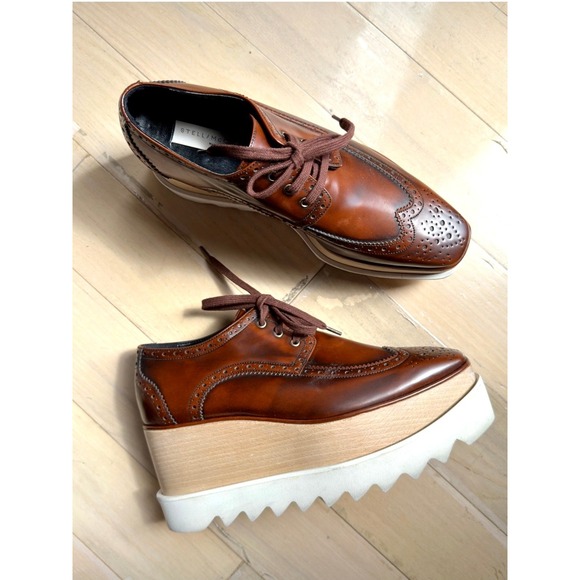 Stella McCartney Shoes - Stella McCartney Elyse Size 39 8.5 Cognac Brown Cutout Platform Brogue Oxfords